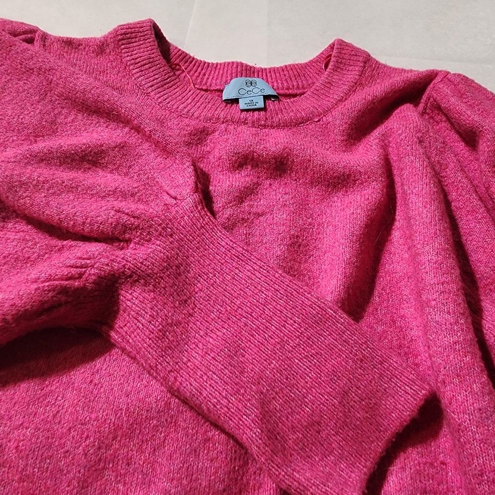 CeCe Women's Pullover Sweater Pink Puff Long Sleeve Knit‎ Top Casual Trendy 1X